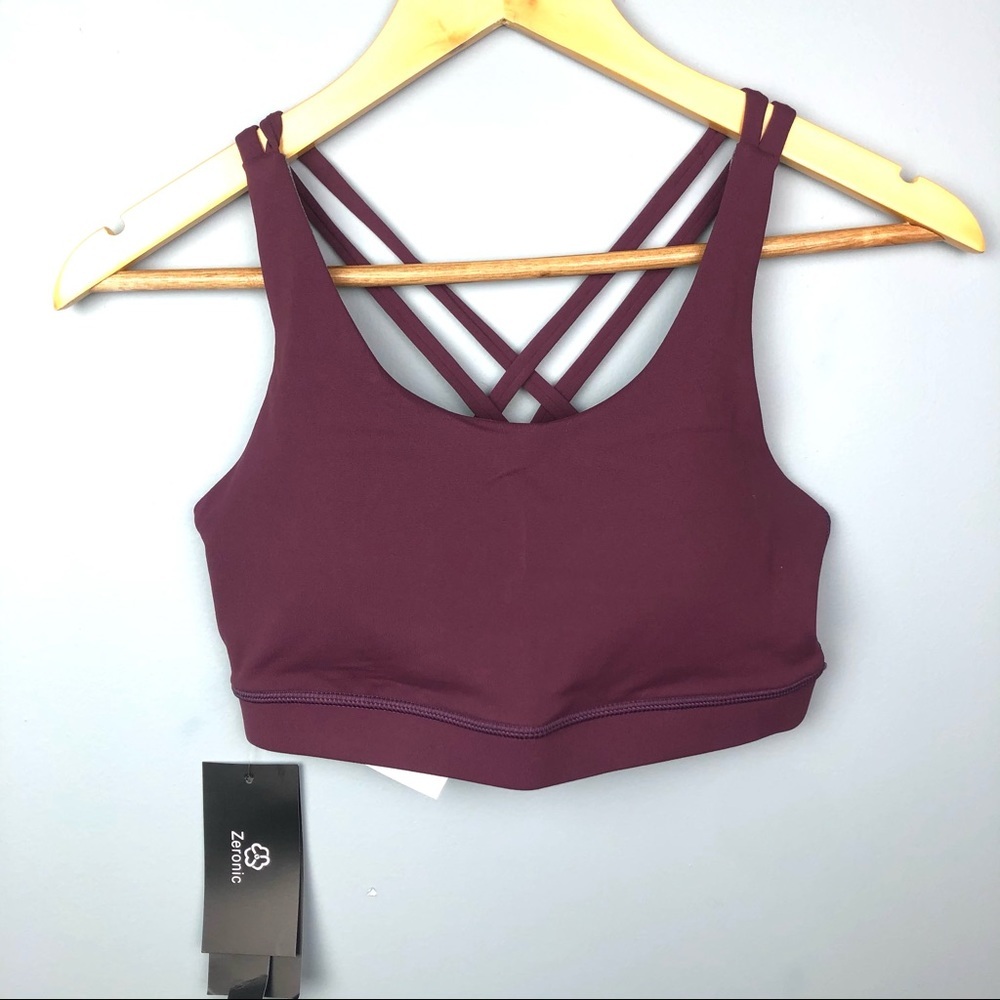 NEW zeronic padded sport bra size M cross back yoga fitness mauve wine rd st…